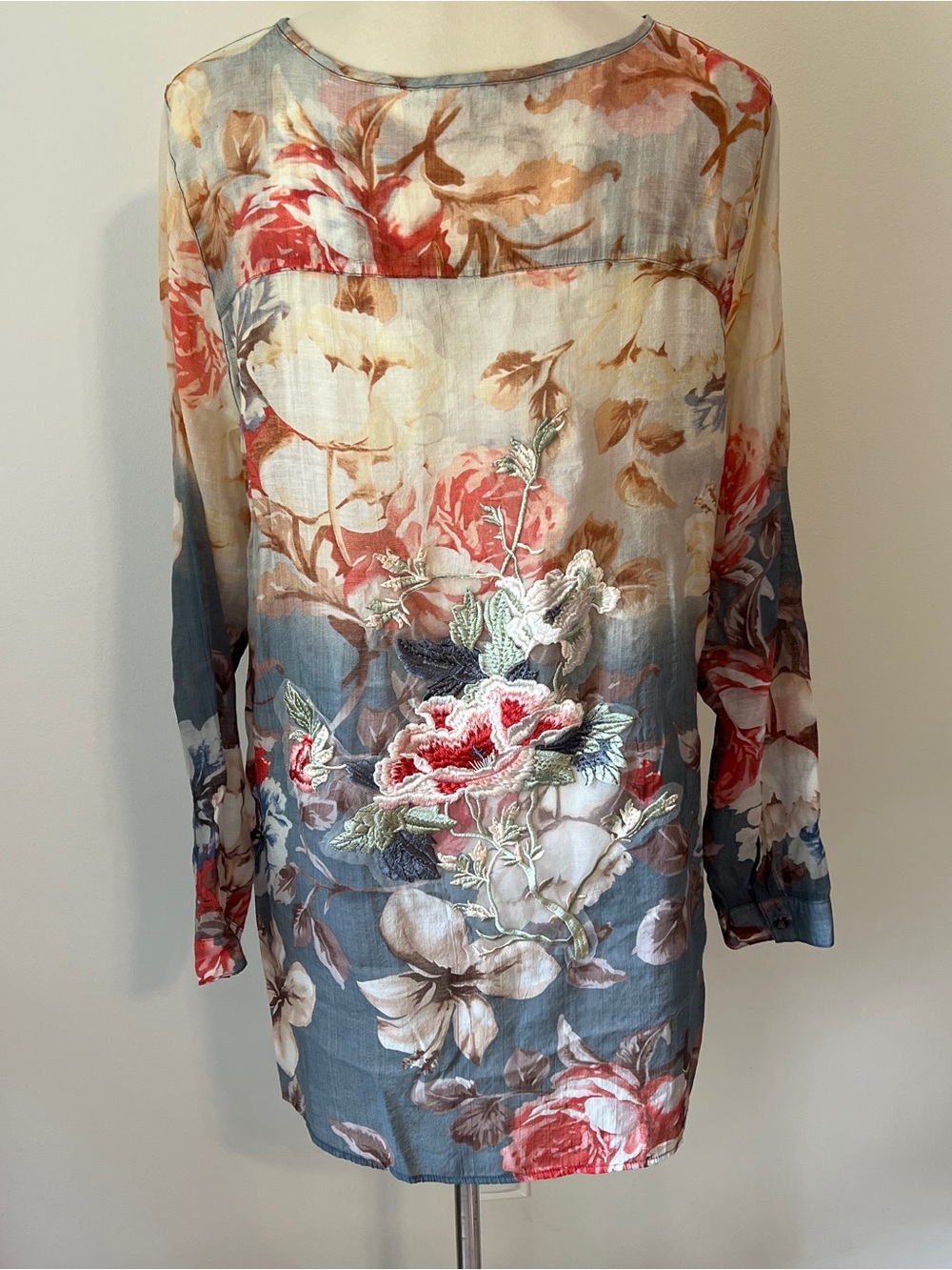 Soft Surroundings Floral Embroidered Sheer Tunic Blouse Boho Large long sleeve - Picture 2 of 9